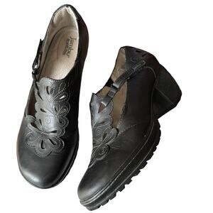 Jambu Mary Jane lazer cut block Waywood black chunky heel oxford shoes size 9